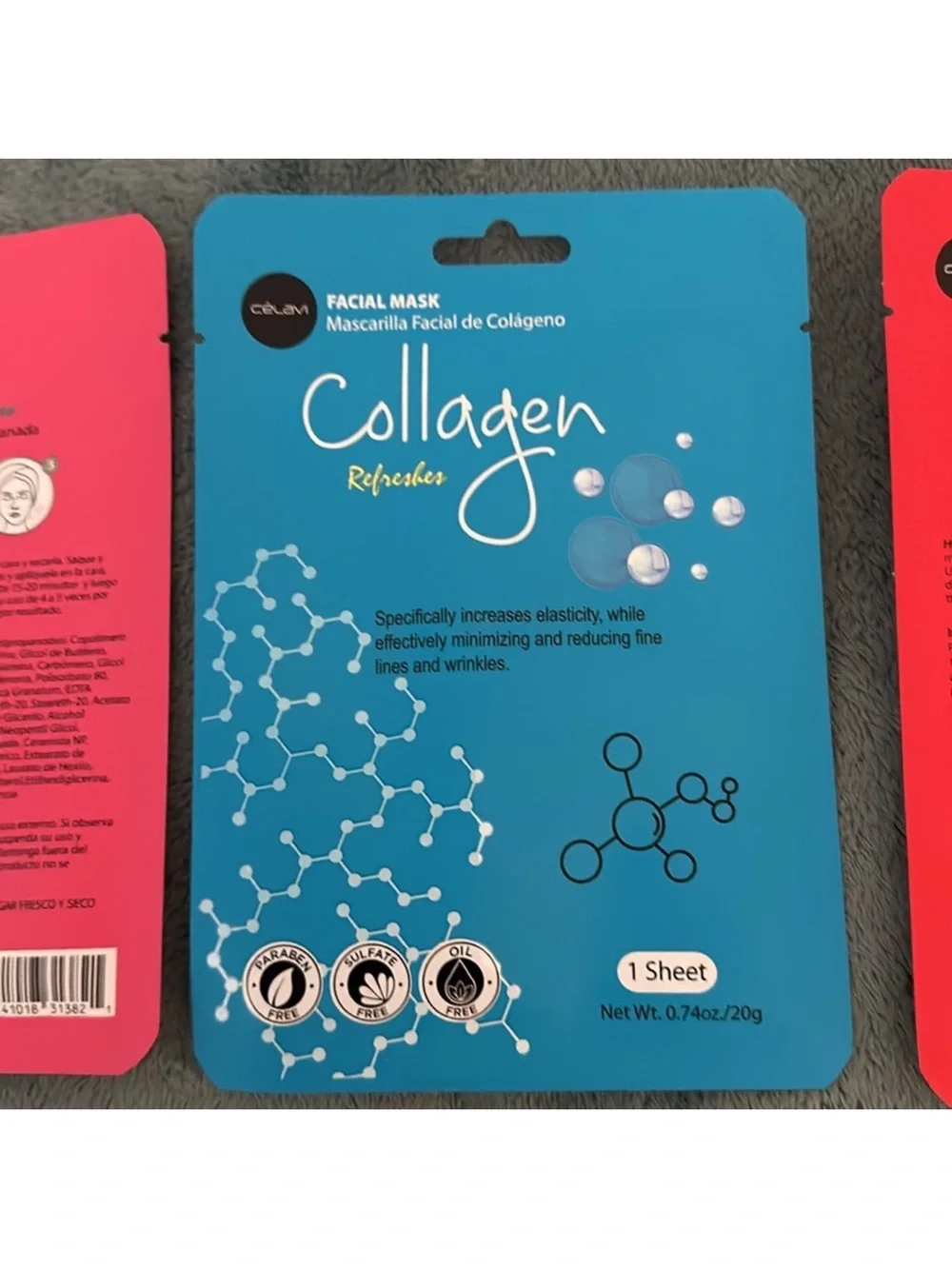 Celavi Facial Sheet Mask bundle of 3 New pomegranate, collagen, and ginseng